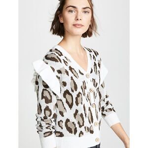 Chaser Leopard Jacquard Ruffle Cardigan